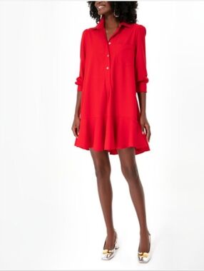 Nwot TUCKERNUCK Red Crepe Callahan Shirt Dress Size Large